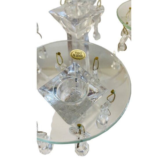 Elegant Crystal-Look 4-Arm Candelabra With Hanging Glass Prisms  9 1/2 x 9" - Picture 5 of 7